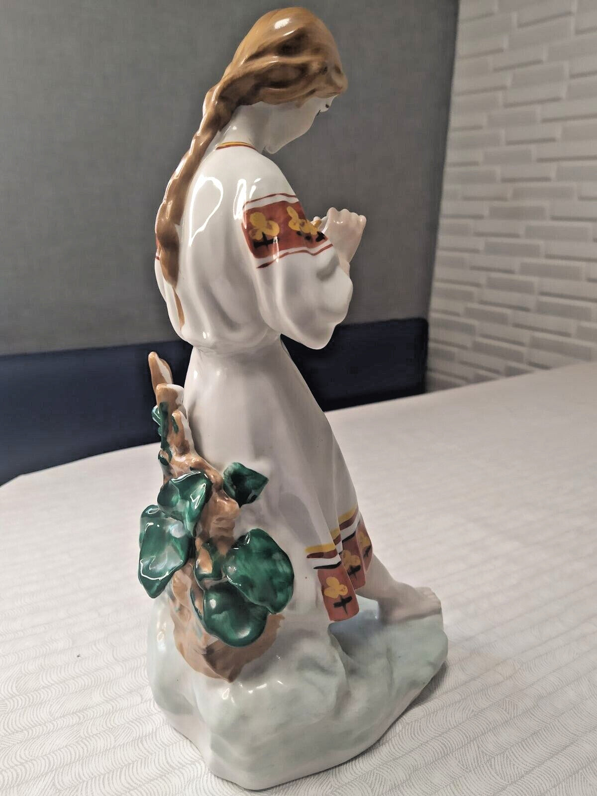 Rare Soviet Era Porcelain Statue Ukrainian Girl in Folk Costume Polonne 1960s