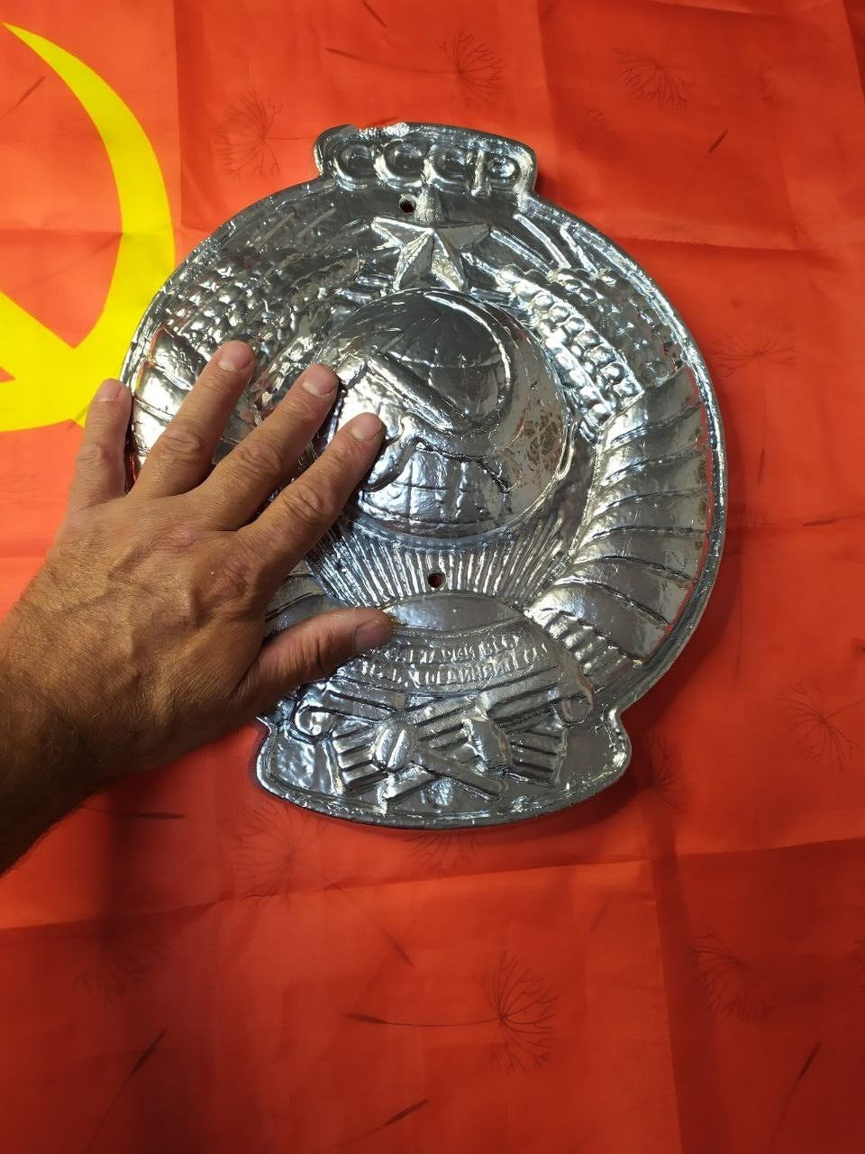 Authentic Soviet USSR Metal Wall Plaque Coat of Arms CCCP Hammer Sickle 2kg