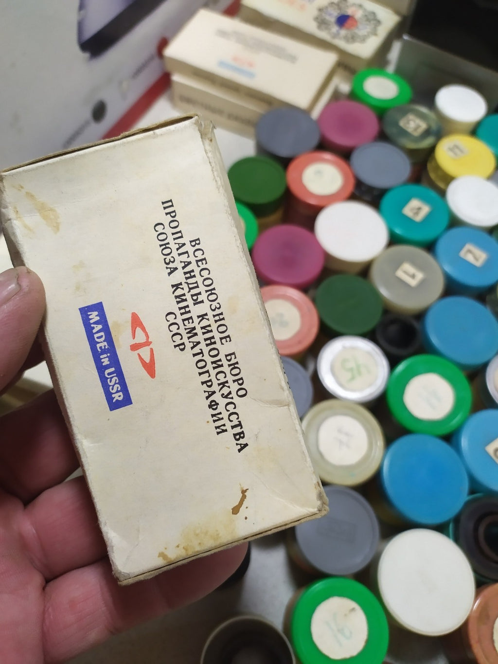 USSR Diaprojektor Etude & FED Filmscope Projector Lot 90 Filmstrips 12 Slide...
