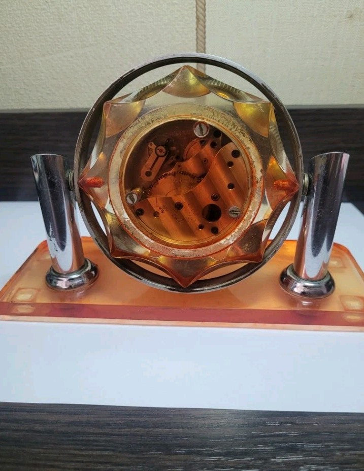 Authentic Soviet TANK CLOCK Mechanism in Vintage Acrylic Stand.USSR