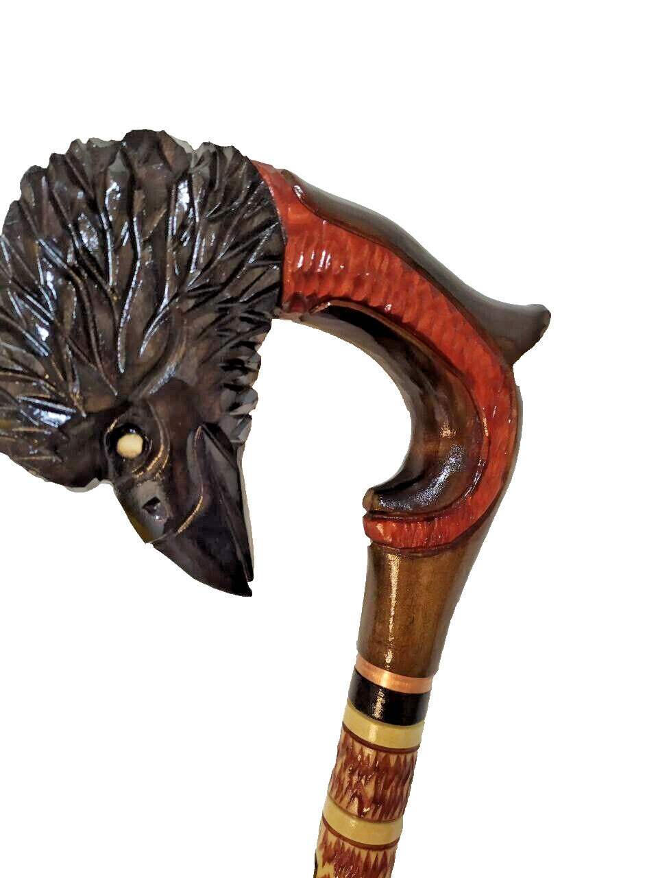 Hand Carved Wooden Walking Cane Raven Head - Unique Handmade Stick, Gift for Him