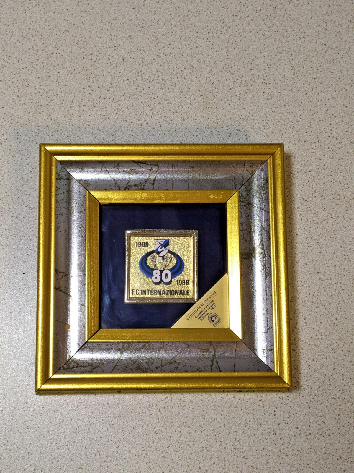 Inter Milan 1988 80th Anniversary Framed Gold Leaf Art COA Carter Italy Vintage