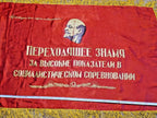 Red silk satin Soviet propaganda banner with golden fringe on three sides – detail 10
