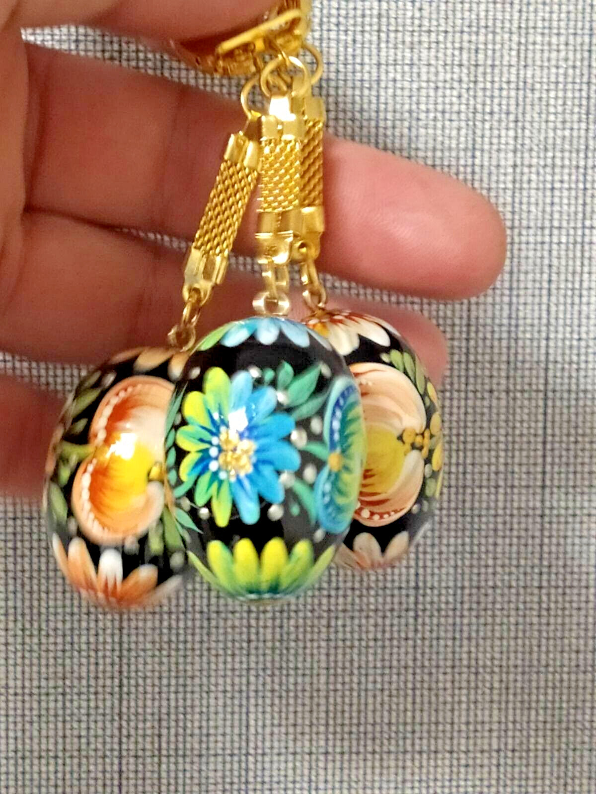 Hand Painted Wooden Egg Pendants Set of 3 – Petrykivka Floral Art – Ukraine