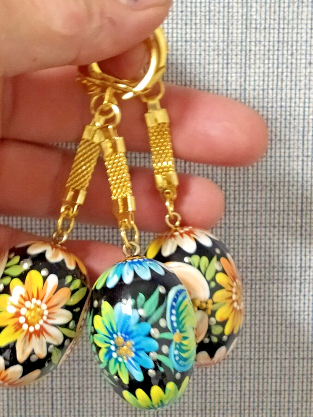 Hand Painted Wooden Egg Pendants Set of 3 – Petrykivka Floral Art – Ukraine