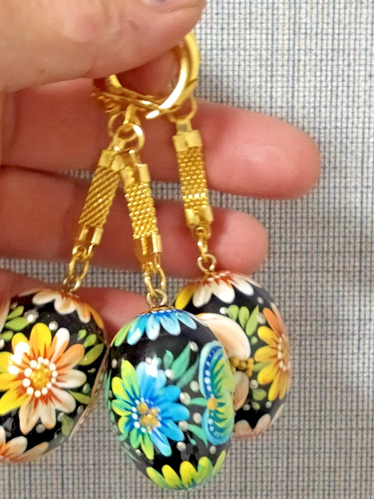 Hand Painted Wooden Egg Pendants Set of 3 – Petrykivka Floral Art – Ukraine
