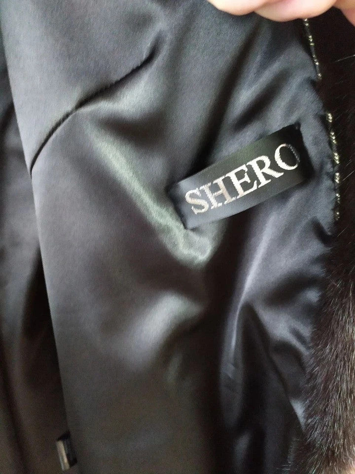 Luxury Brand SHERO Genuine Real Mink Fur Coat Jacket Black Dark Brown Size48 NEW