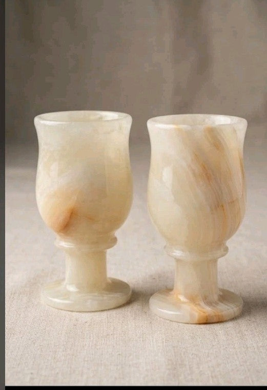 Soviet Vintage Hand Carved Onyx Chalice Wine Set 2 Pcs Original Box USSR 1970s