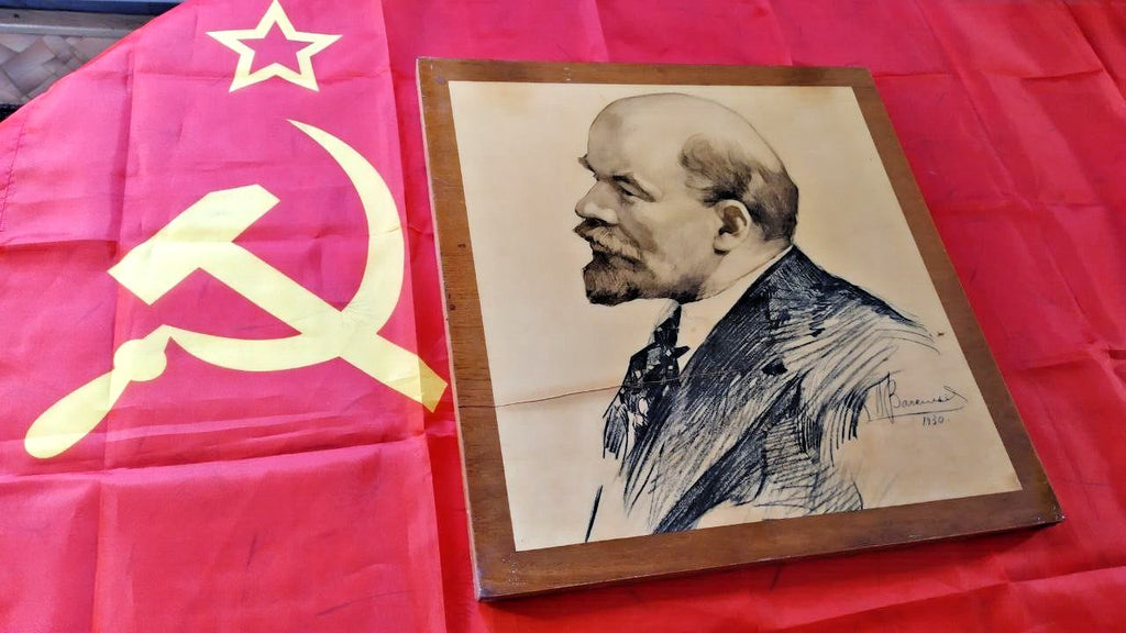 Antique 1930 Lenin Portrait - Original Soviet Propaganda Art - Signed & Dated