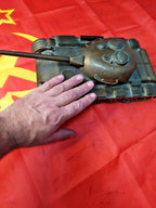 Soviet tank model in solid brass seen from the side with road wheels and fuel tanks – detail 11