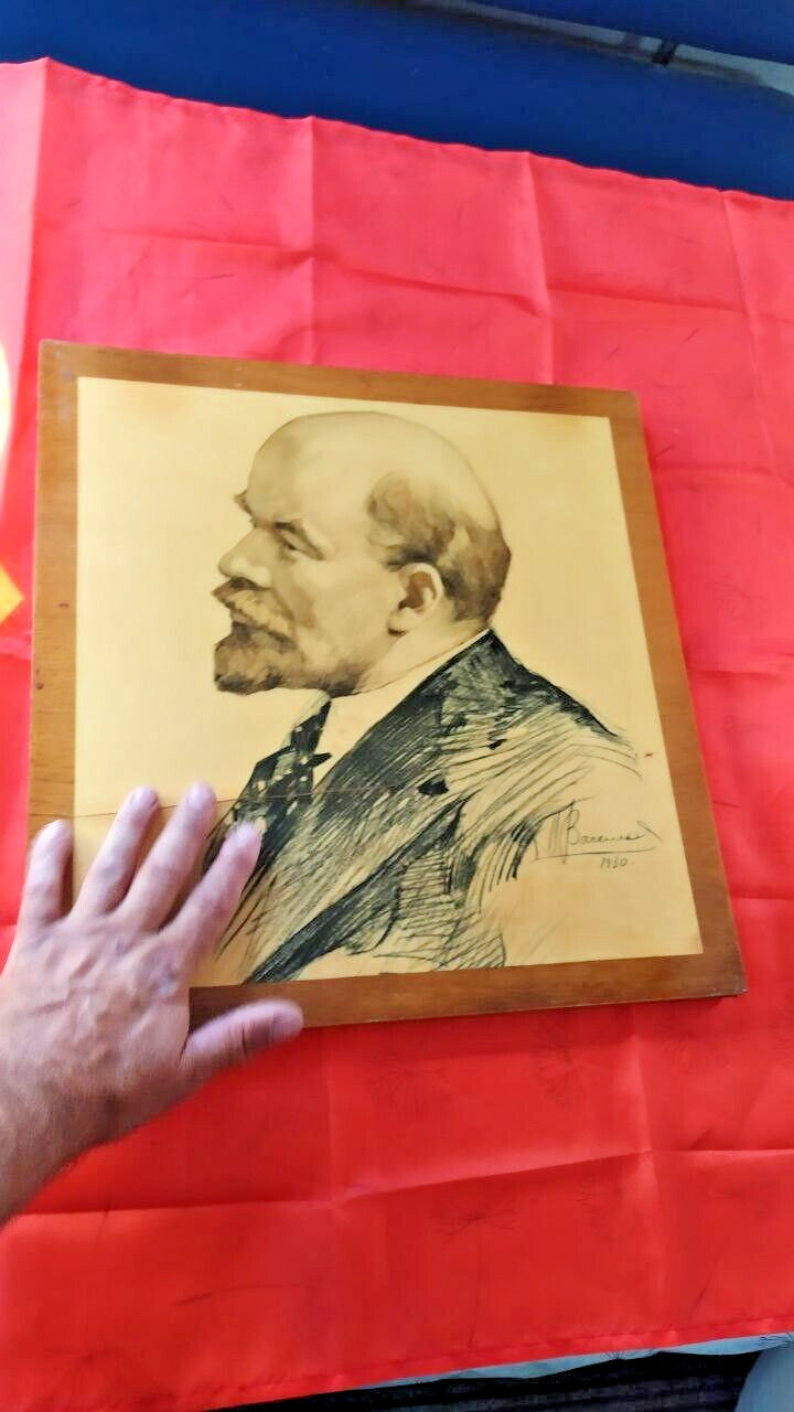 Antique 1930 Lenin Portrait - Original Soviet Propaganda Art - Signed & Dated