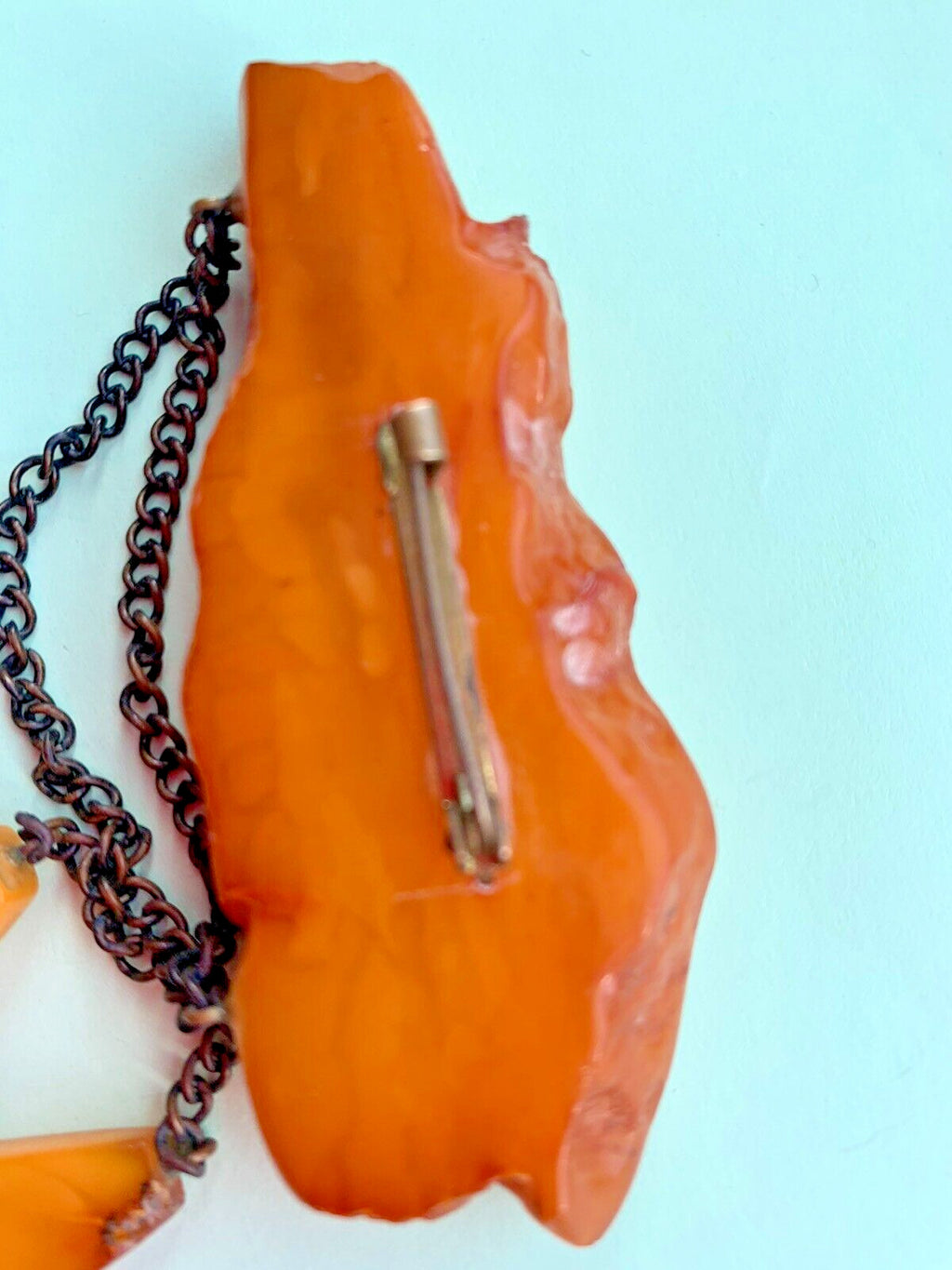 Huge Vintage Soviet Baltic Amber Brooch Pin Butterscotch Natural Stone 22.6g