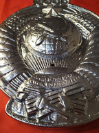 Soviet state emblem plaque with wheat ears tied with ribbons and red star