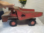 Vintage wooden dump truck with tilting bed and rubber tires on plastic rims – detail 12