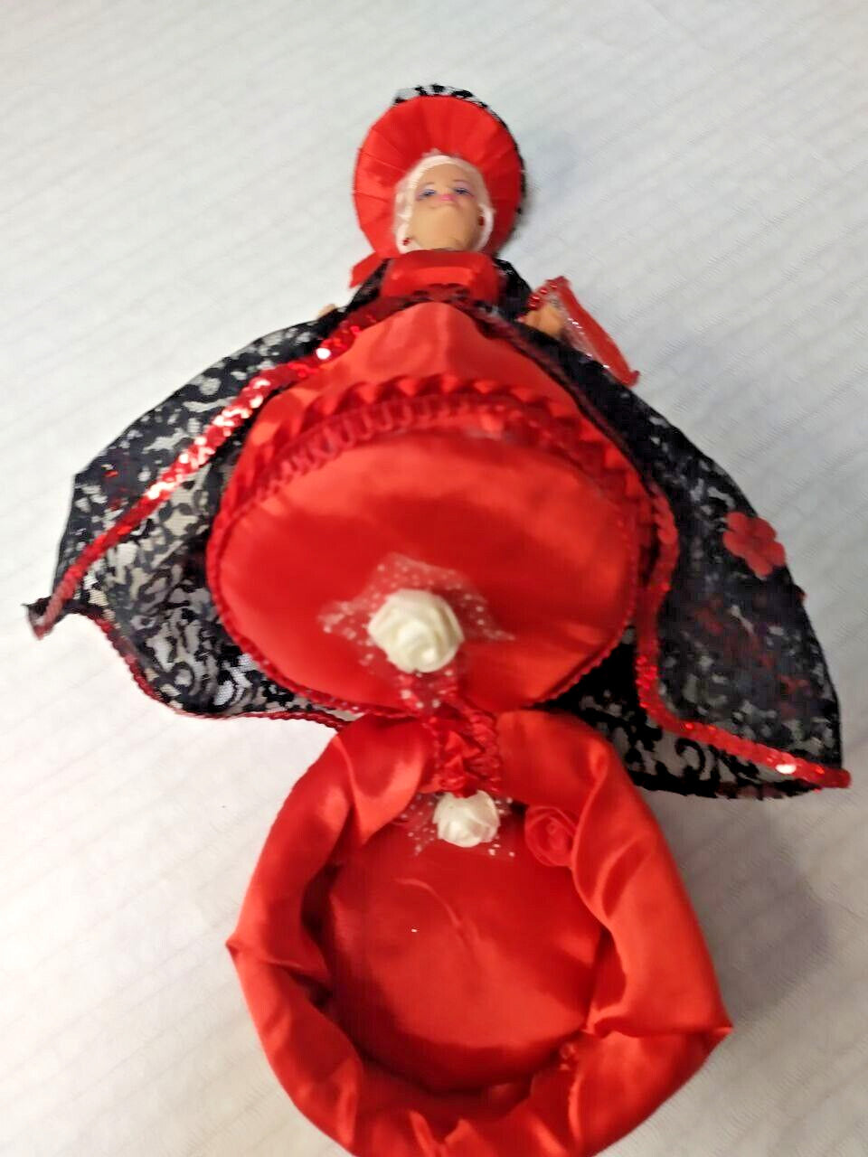 Handmade Victorian Style Doll Jewelry Box - 12" Decorative Figurine Red & Black