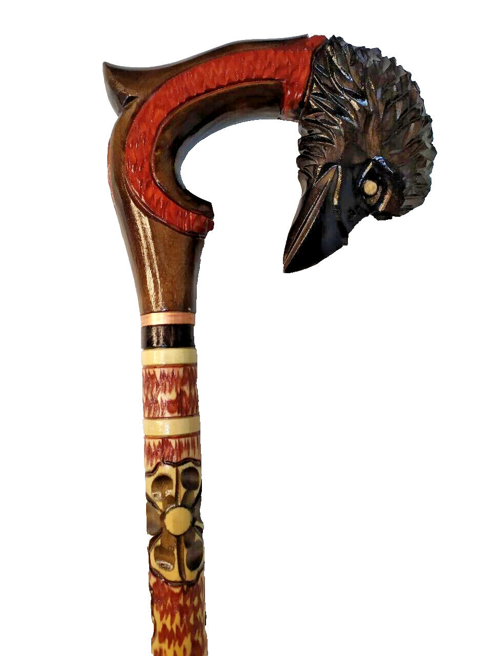 Hand Carved Wooden Walking Cane Raven Head - Unique Handmade Stick, Gift for Him