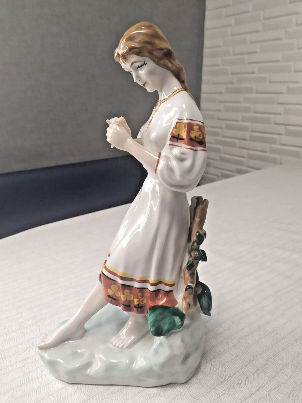 Rare Soviet Era Porcelain Statue Ukrainian Girl in Folk Costume Polonne 1960s