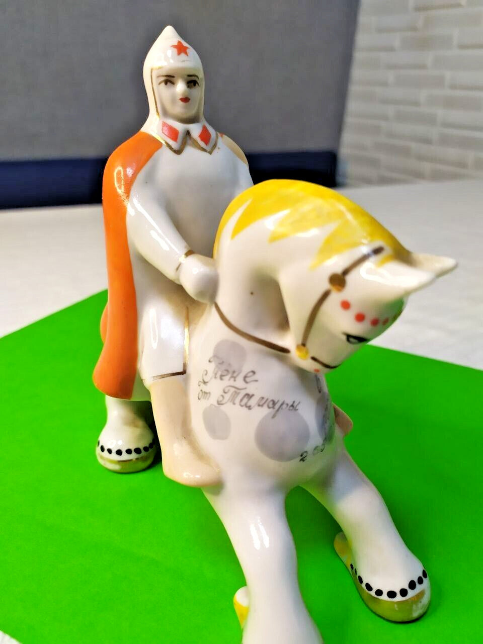 Antique USSR Porcelain Statue Bogatyr Warrior on Horse Polonne Factory Rare