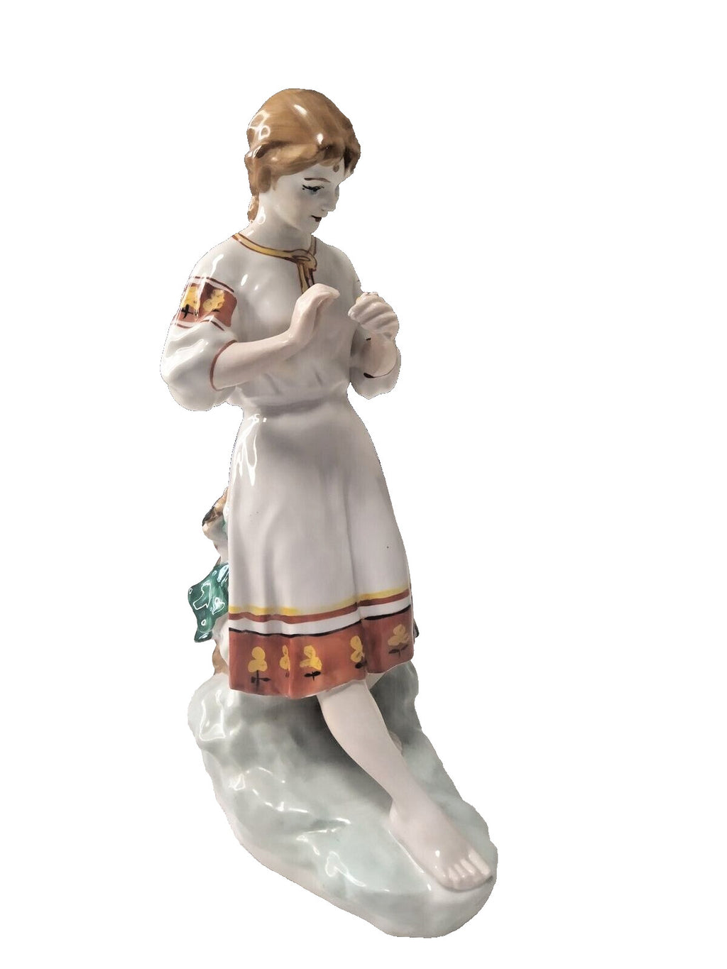 Rare Soviet Era Porcelain Statue Ukrainian Girl in Folk Costume Polonne 1960s