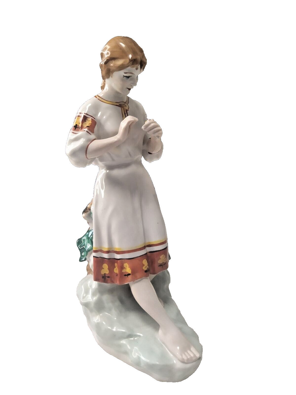 Rare Soviet Era Porcelain Statue Ukrainian Girl in Folk Costume Polonne 1960s