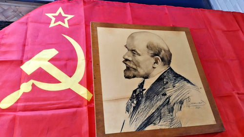 Antique 1930 Lenin Portrait - Original Soviet Propaganda Art - Signed & Dated
