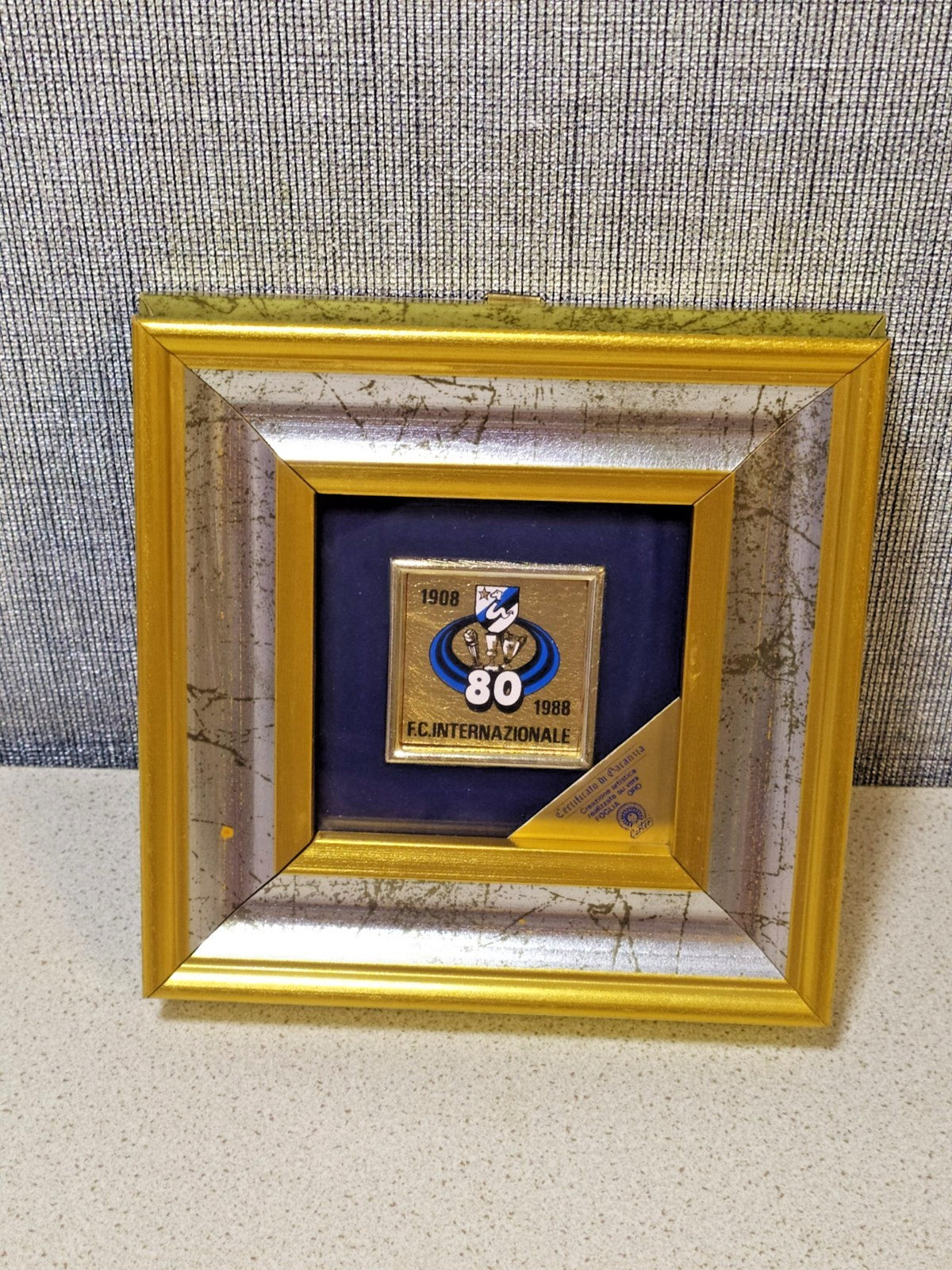 Inter Milan 1988 80th Anniversary Framed Gold Leaf Art COA Carter Italy Vintage