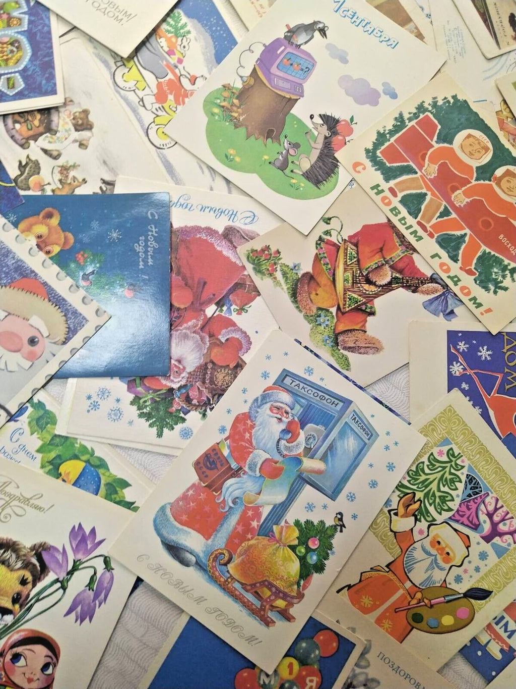 Lot of 70 Vintage Soviet Postcards 1960s-1980s USSR New Year Space Christmas Art