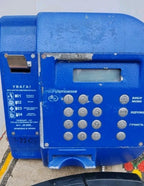Old public phone handset with armored metal-braided cord