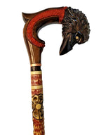 Carved geometric and floral patterns on a handmade walking stick shaft – detail 6