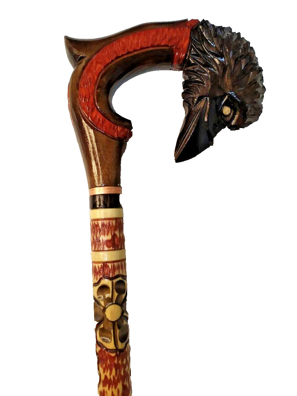 Hand Carved Wooden Walking Cane Raven Head - Unique Handmade Stick, Gift for Him