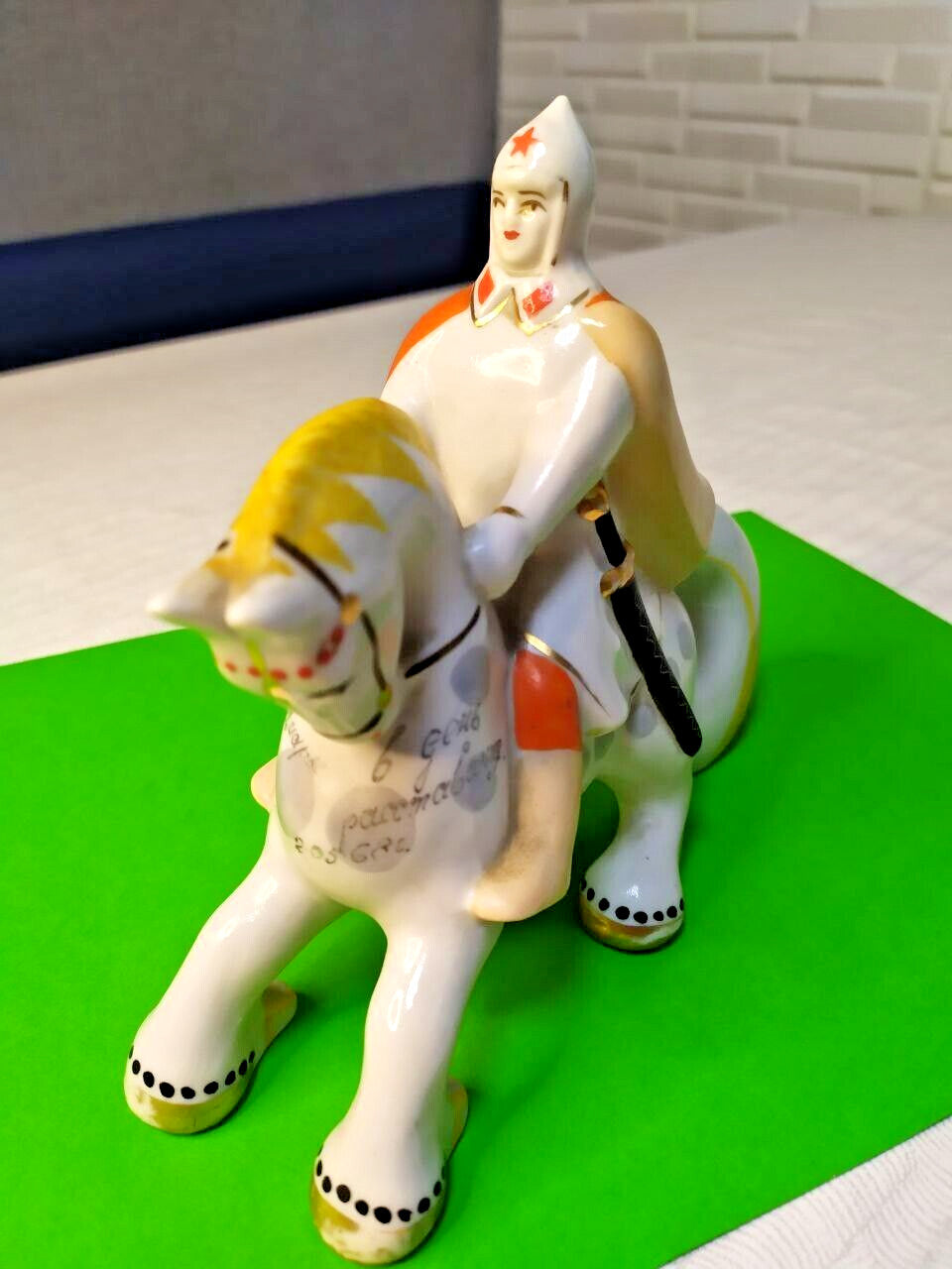 Antique USSR Porcelain Statue Bogatyr Warrior on Horse Polonne Factory Rare