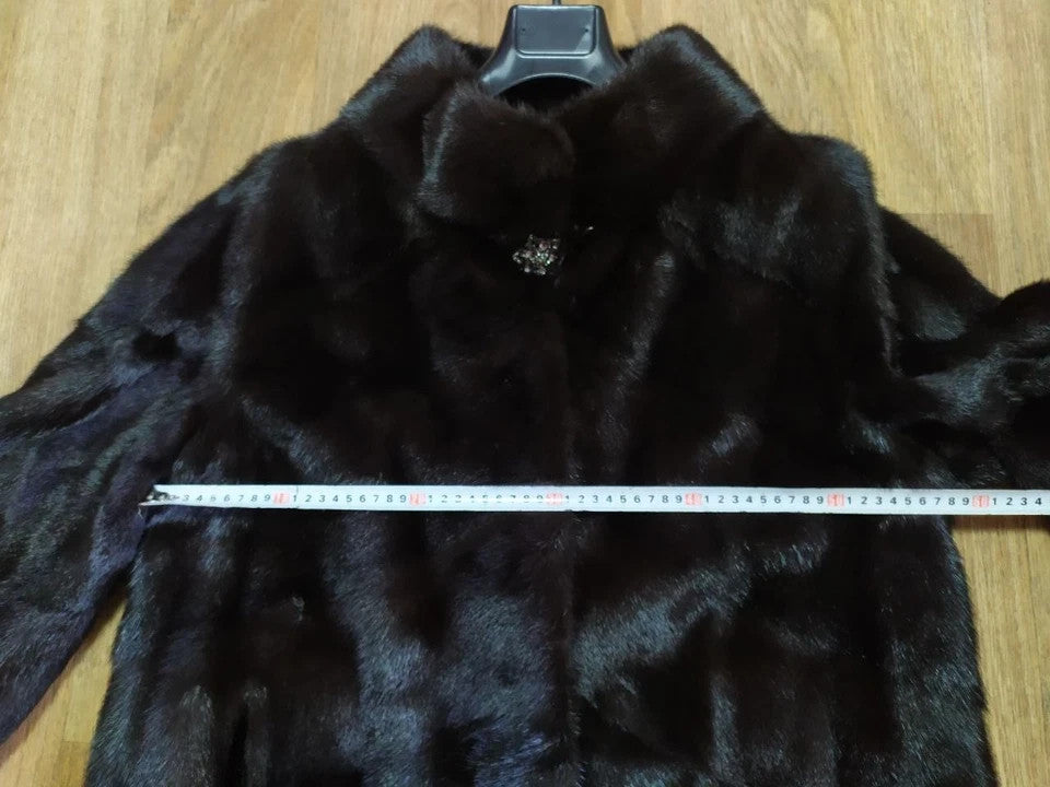 Luxury Brand SHERO Genuine Real Mink Fur Coat Jacket Black Dark Brown Size48 NEW