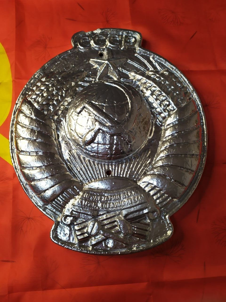 Authentic Soviet USSR Metal Wall Plaque Coat of Arms CCCP Hammer Sickle 2kg
