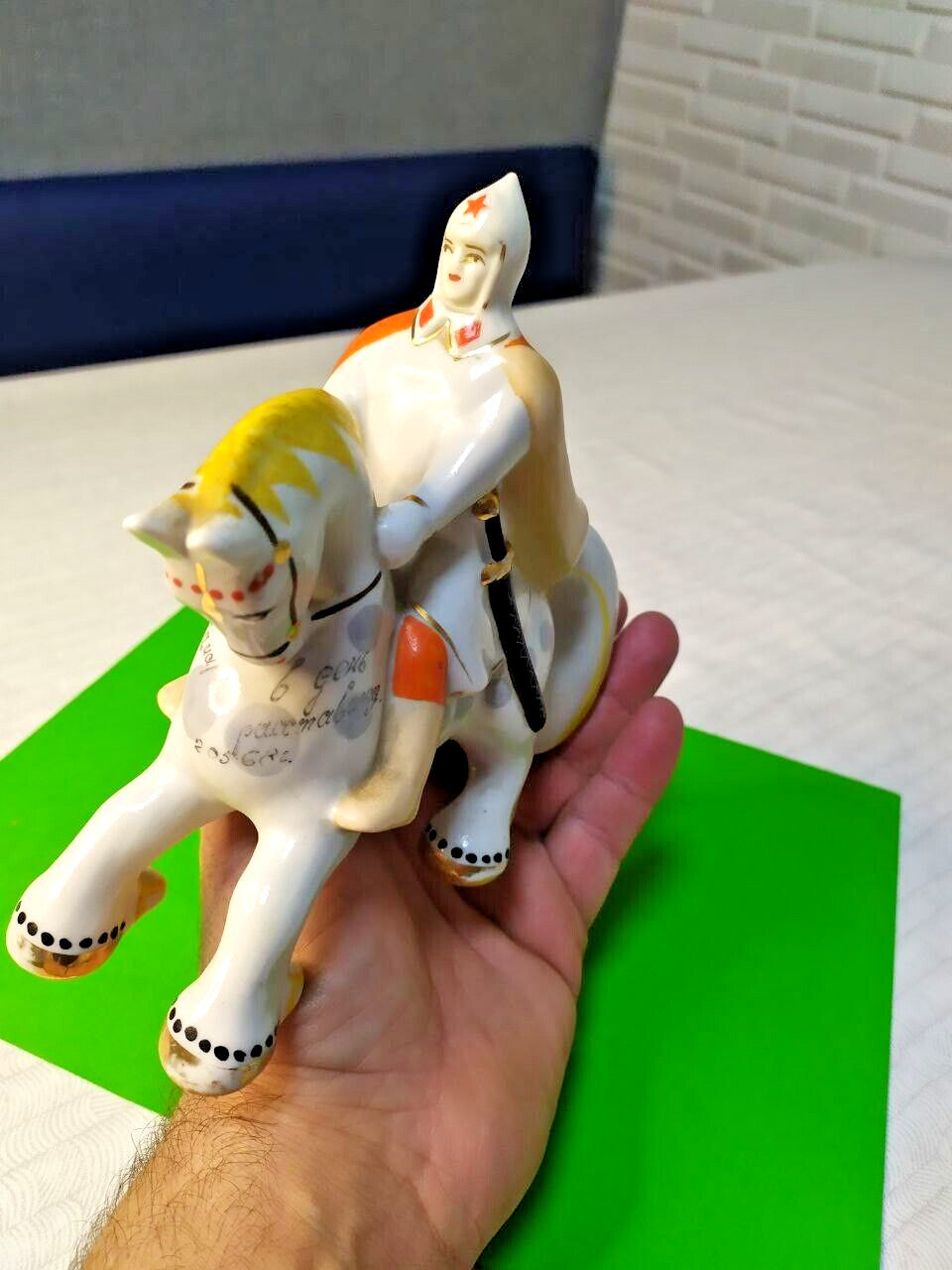 Antique USSR Porcelain Statue Bogatyr Warrior on Horse Polonne Factory Rare
