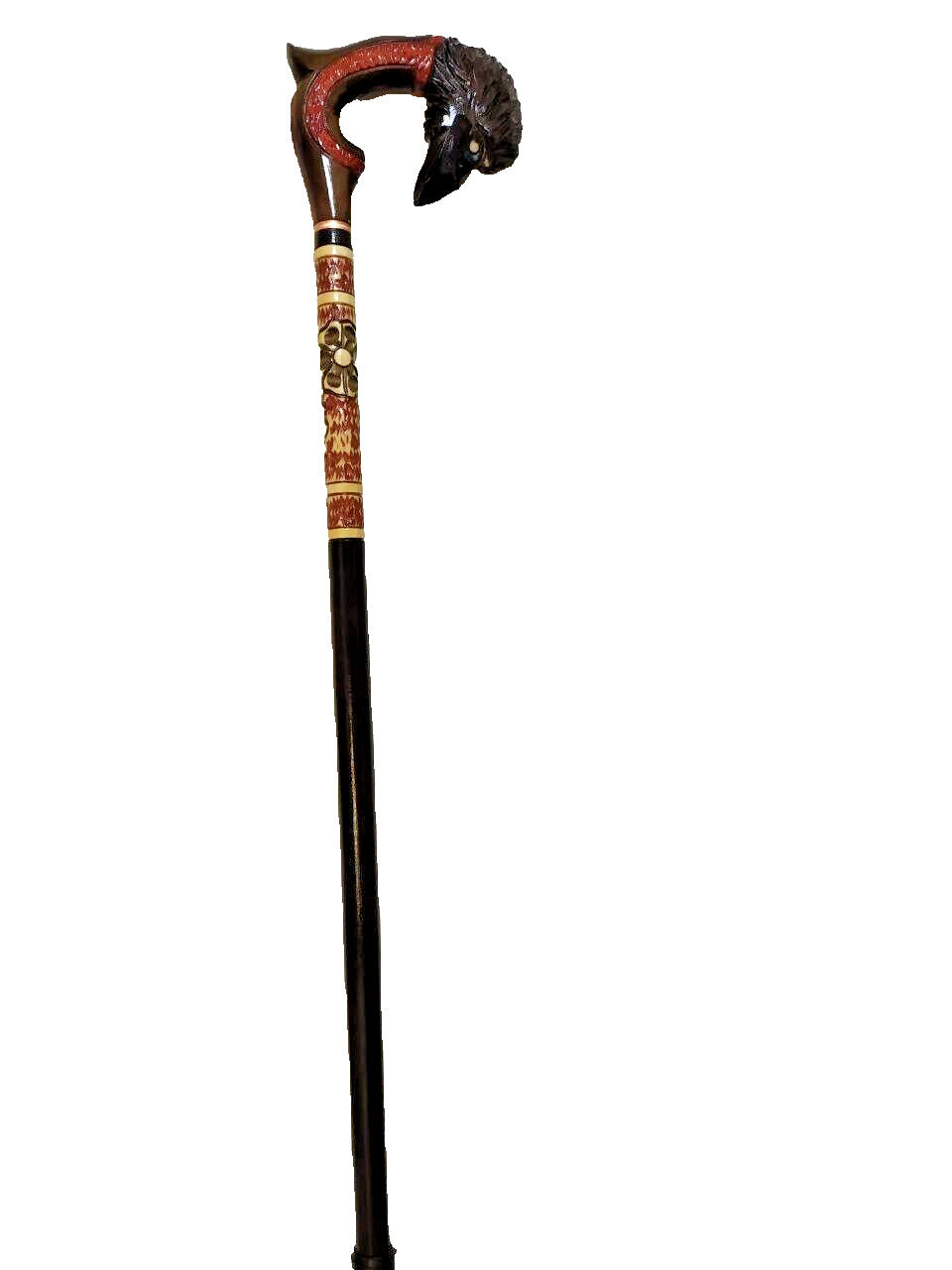Hand Carved Wooden Walking Cane Raven Head - Unique Handmade Stick, Gift for Him