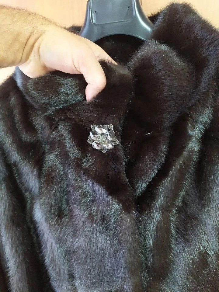 Luxury Brand SHERO Genuine Real Mink Fur Coat Jacket Black Dark Brown Size48 NEW