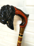 Hand Carved Wooden Walking Cane Raven Head - Unique Handmade Stick, Gift for Him