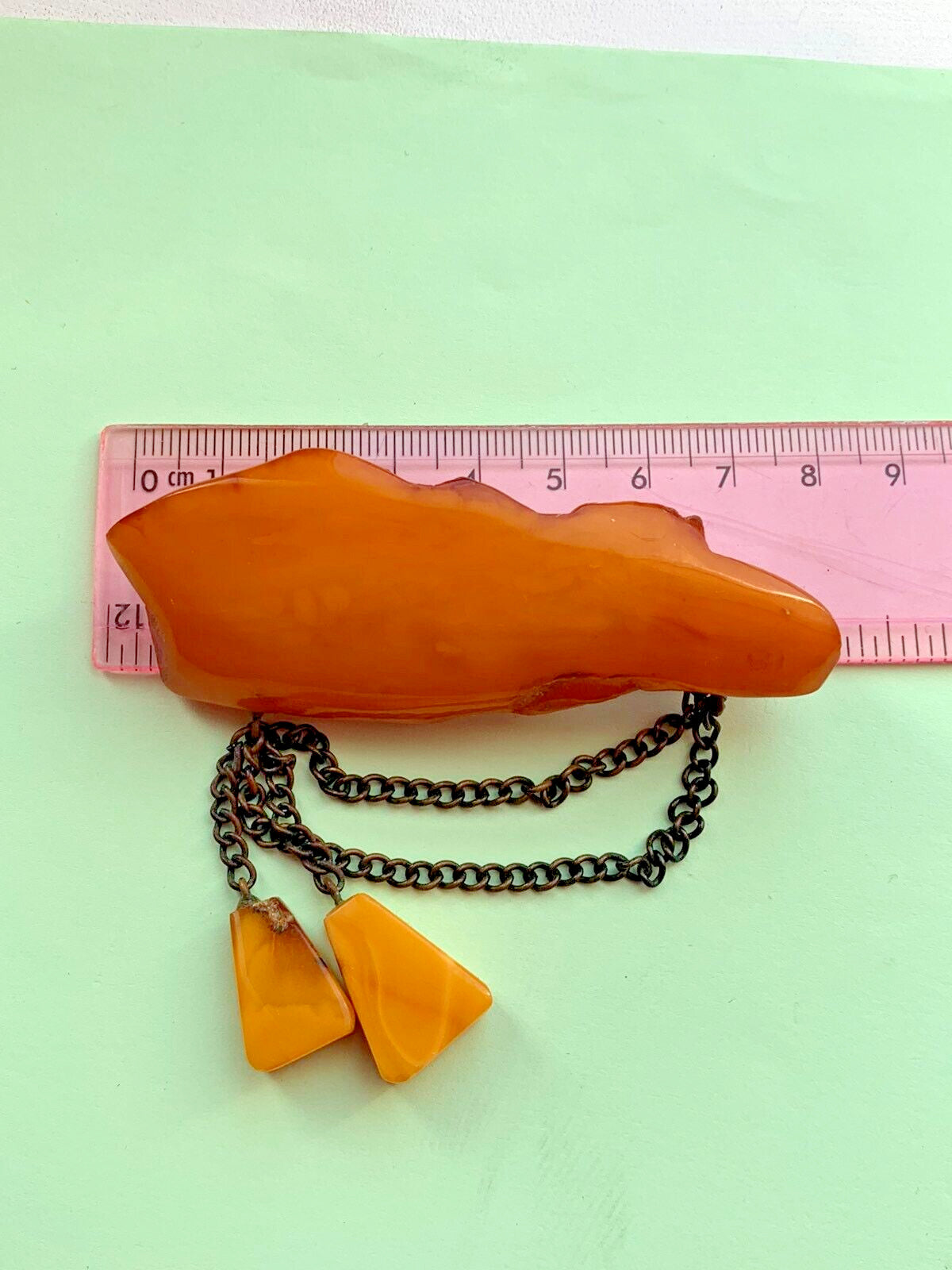 Huge Vintage Soviet Baltic Amber Brooch Pin Butterscotch Natural Stone 22.6g