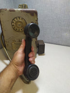 Mechanical rotary dial and Bakelite handset of Cold War wall phone – detail 15