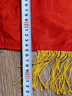 Red silk satin Soviet propaganda banner with golden fringe on three sides – detail 7