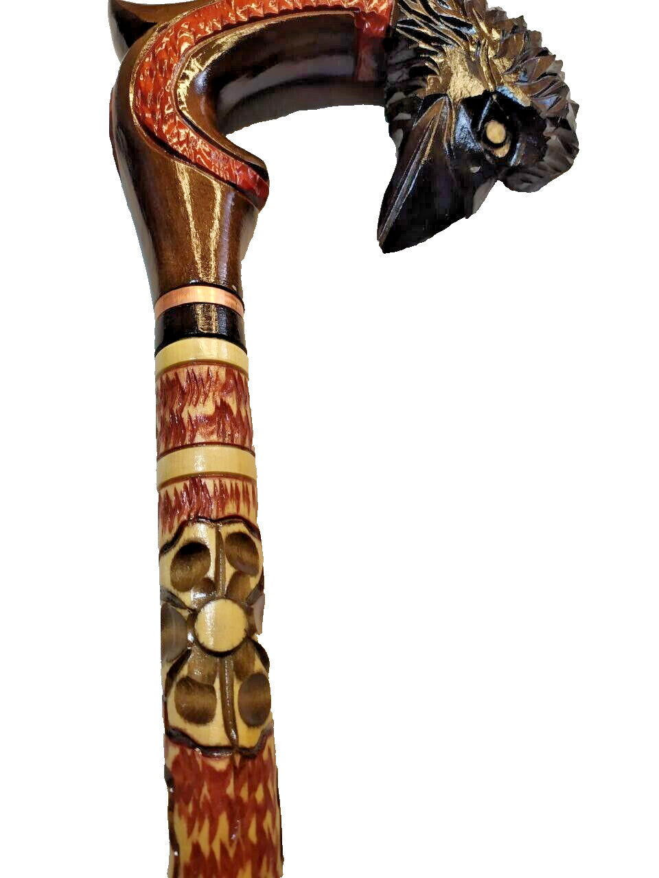 Hand Carved Wooden Walking Cane Raven Head - Unique Handmade Stick, Gift for Him