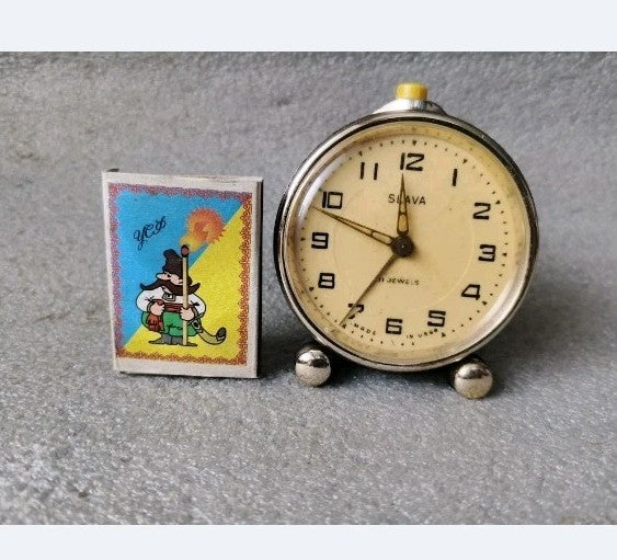 Rare Soviet Travel Alarm Clock SLAVA 11 Jewels Mechanical USSR Vintage Working