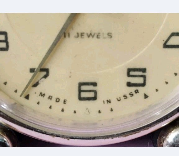 Rare Soviet Travel Alarm Clock SLAVA 11 Jewels Mechanical USSR Vintage Working
