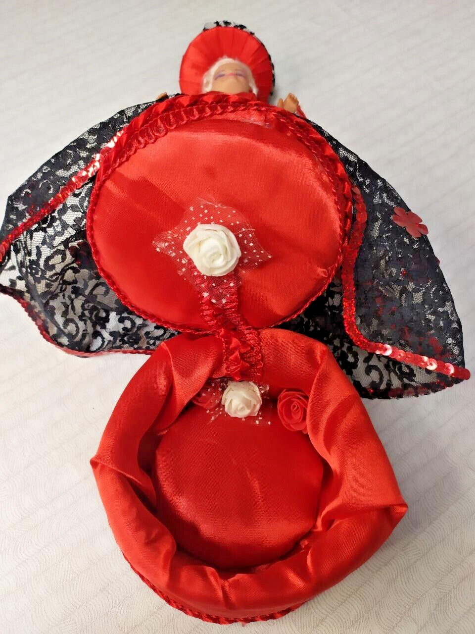Handmade Victorian Style Doll Jewelry Box - 12" Decorative Figurine Red & Black