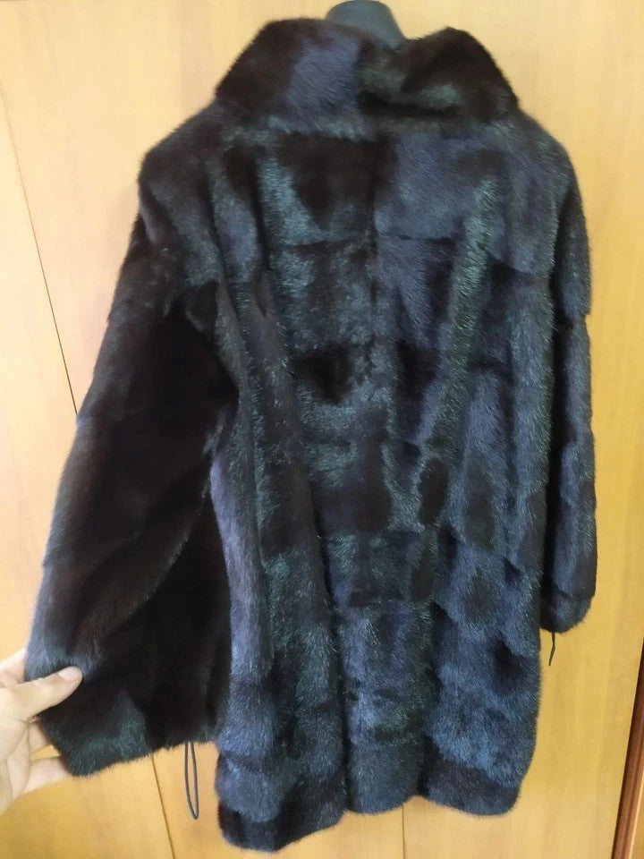 Luxury Brand SHERO Genuine Real Mink Fur Coat Jacket Black Dark Brown Size48 NEW