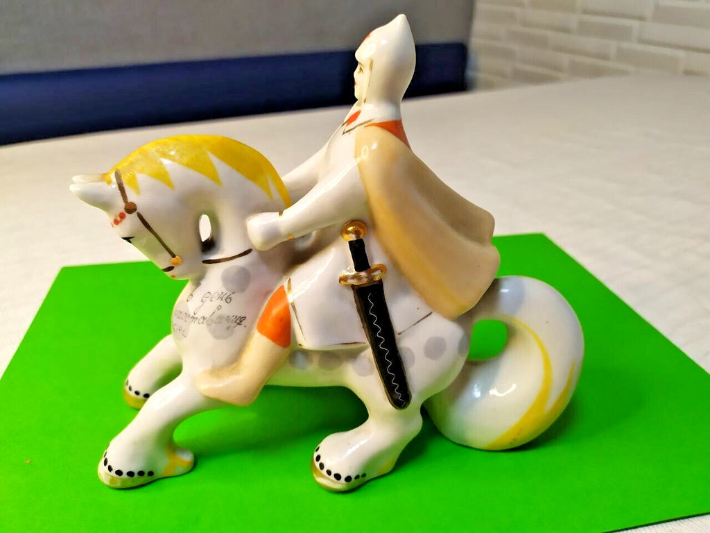 Antique USSR Porcelain Statue Bogatyr Warrior on Horse Polonne Factory Rare