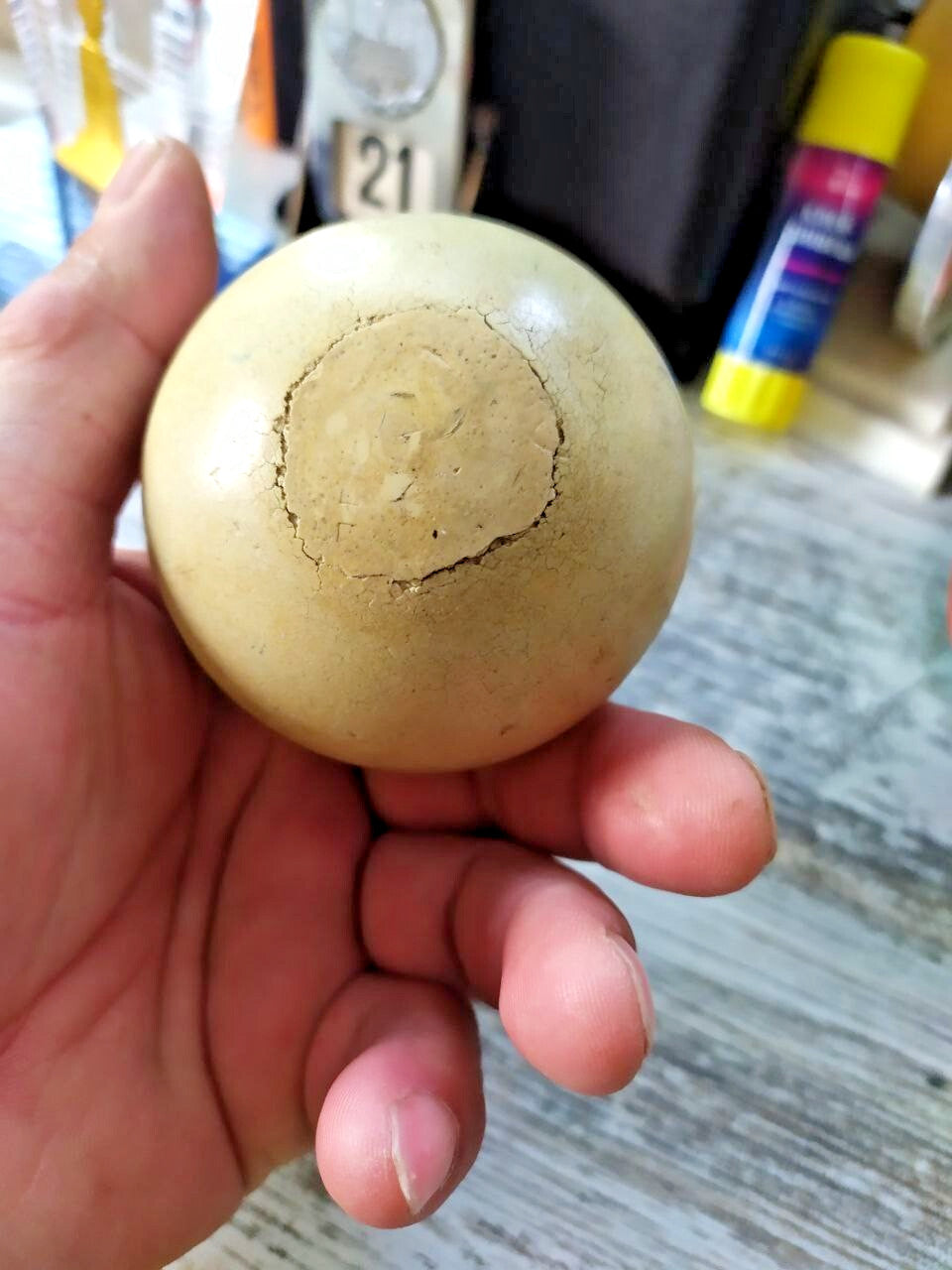 Russian Pyramid ball with circular plug mark on one side