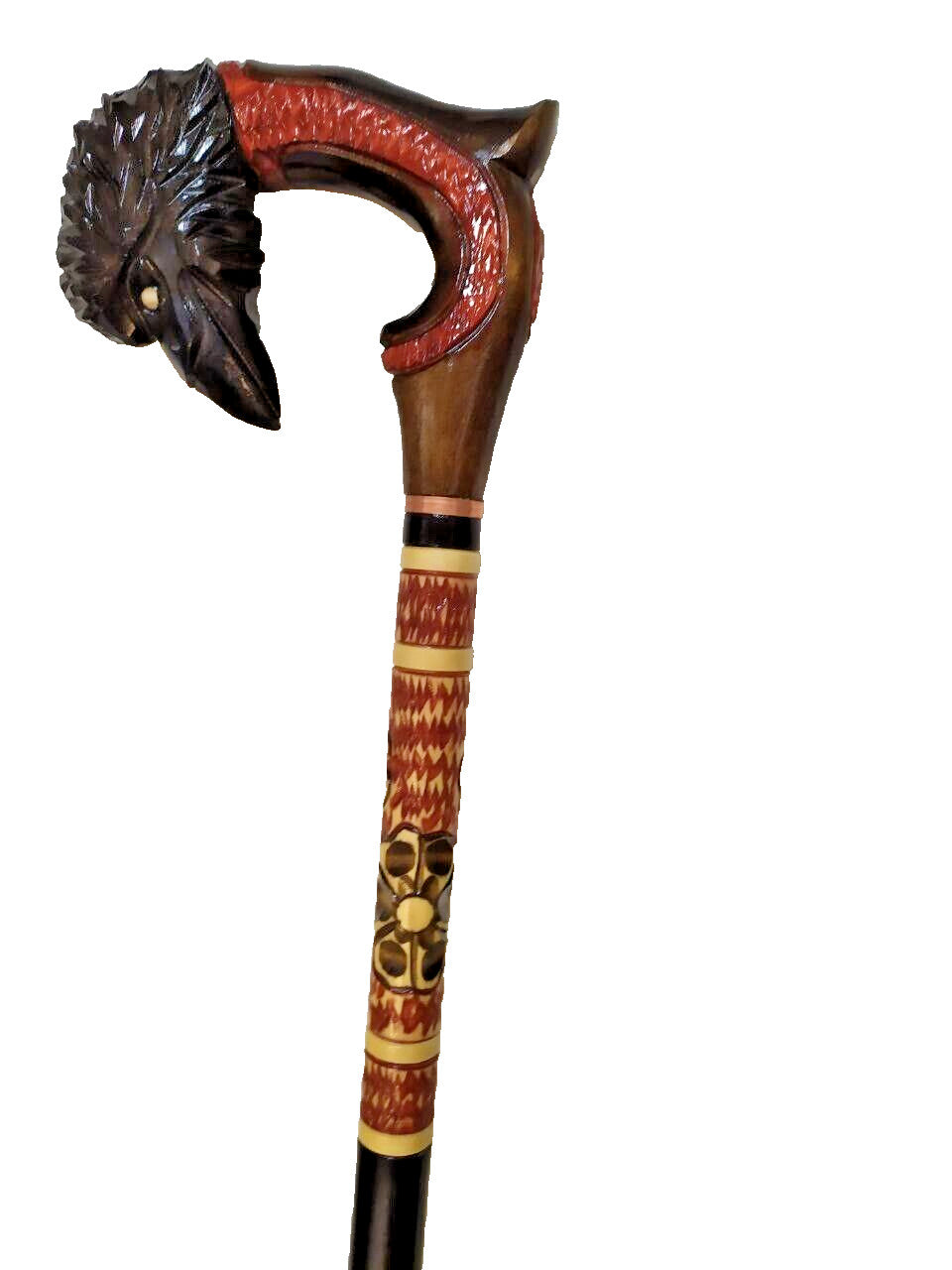 Hand Carved Wooden Walking Cane Raven Head - Unique Handmade Stick, Gift for Him