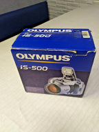 Olympus IS-500 original box with neck strap, shelf wear visible – detail 7