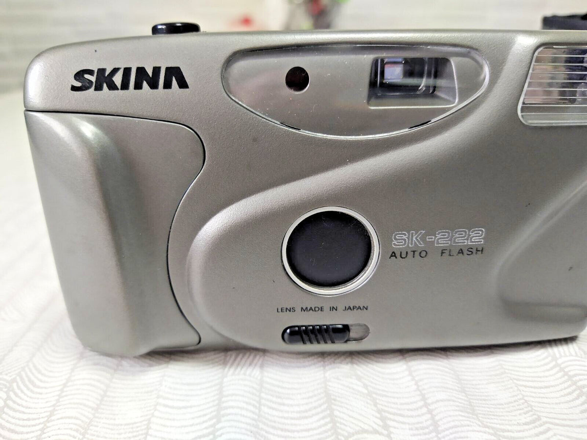Skina SK-222 silver 35mm point and shoot film camera with Japan-made lens